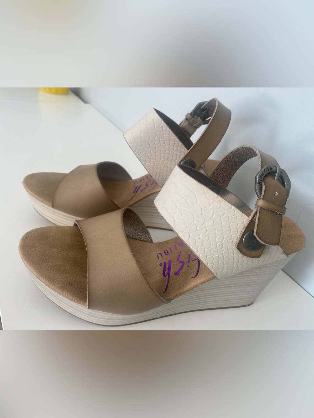 Wedge Sandals in Taupe and Cream - Comfortable Women's Summer Shoe